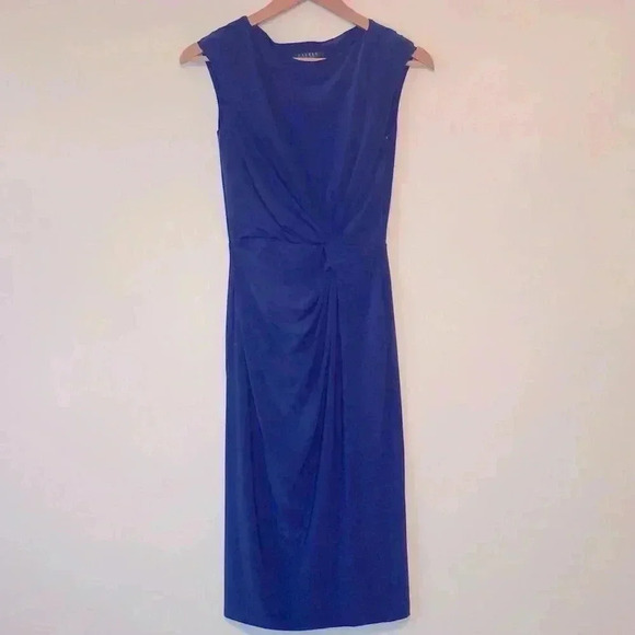 LAUREN Ralph Lauren Bali Indigo Cap Sleeve Twist Waist Sheath Dress - Picture 1 of 6